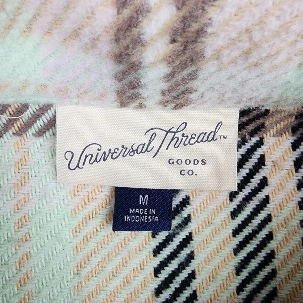 Universal Thread Jacket Womens Medium White Plaid Flannel Button Front Pockets